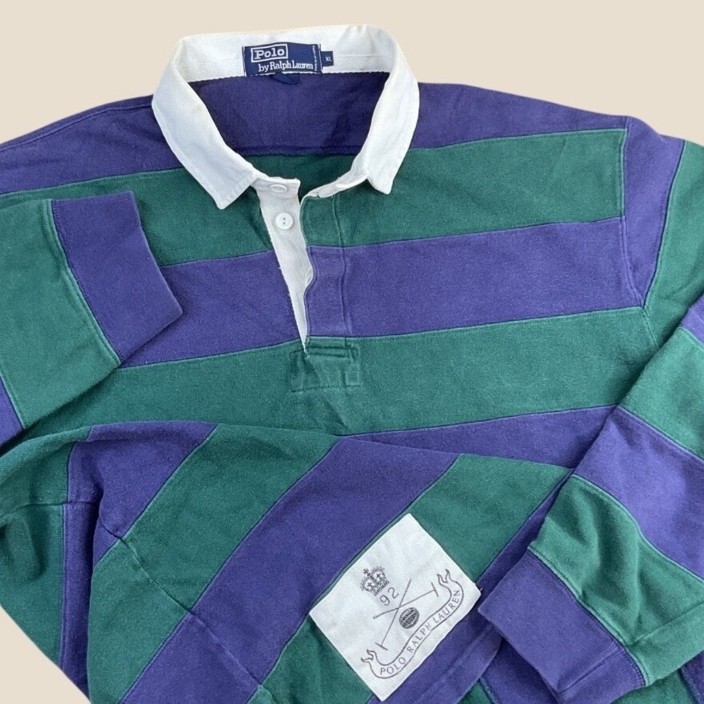 Polo Ralph Lauren Mens XL Stadium 92 Patch 5 Colorblock Rugby Shirt VTG Vintage
